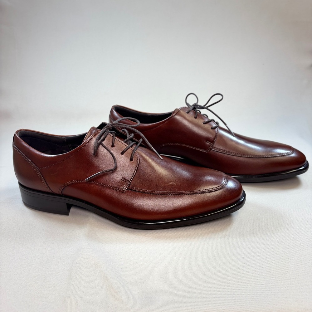 ECCO Citytray Derby Shoes Mens 11-11.5 Brown Leather Apron Toe Dress Lace Up EUC